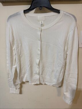H&M Ivory Button-Front Knit Cardigan
